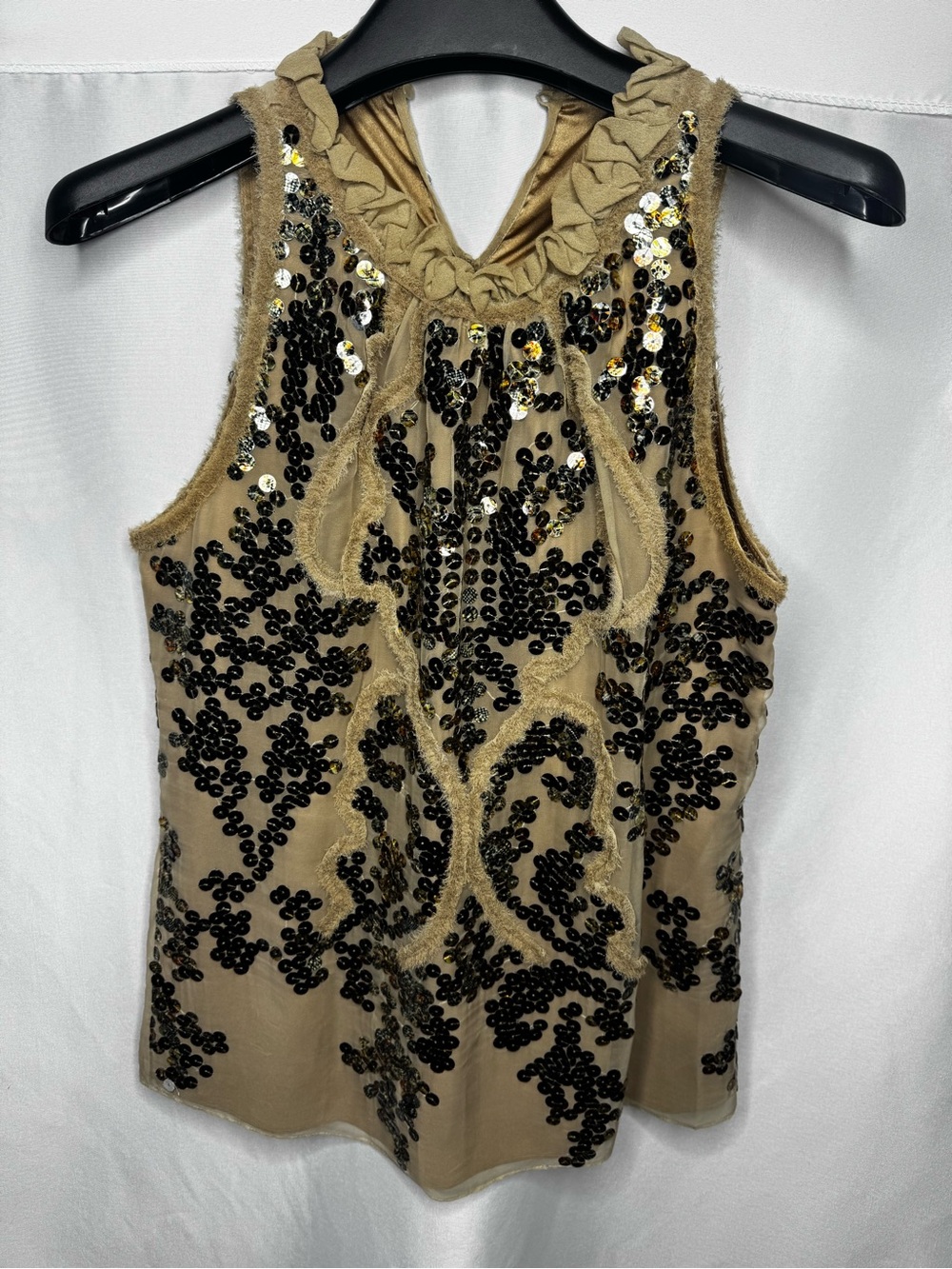 Elie Tahari Tan Sleeveless Sequin Halter Camisole